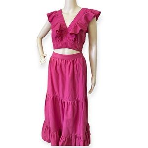 Ruffled Sabrina Pink Co-Ord Two-Piece Skirt Set
